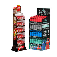 Présentoirs de sol en carton recyclable personnalisés, marque GrandFly, logo personnalisé, design moderne pour tasses isothermes, bouteilles d'eau, vente au détail