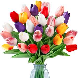 Vente en gros de bouquets de tulipes en PVC souple de haute qualité, toucher réel, 40 cm, fleurs artificielles blanches, fleurs de table artificielles - Product Image 2