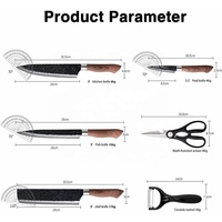 Yangjiang Houtnerf Gecoat Handvat Gehamerd Blade Chef Cleaver Mes 6 Stuks Keukenmessen Keukenmes Set Met Schaar Dunschiller