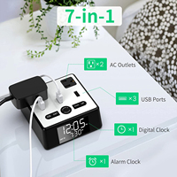 Centro de Conexión Inteligente para Hoteles: Reloj Despertador Digital con Tomas de Corriente con Protección Contra Sobretensiones, Estación de Carga Rápida con Doble USB-A y Tipo-C PD