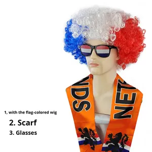 Conjunto de Gafas, Bufanda y Peluca Afro para Niños, Aficionados al Fútbol, con Bandera de la Selección Nacional para Eventos Deportivos, Material de Poliéster, 2026 - Product Image 1