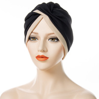 Contraste Color algodón Patchwork árabe Dubai Islam musulmán mujer Hijabs bufandas gorras musulmán mujeres Hijab gorra bufanda turbante sombrero
