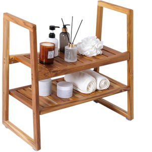 Wooden <b>Bathroom</b> <b>Stool</b> With Armrests 2 Tier Solid Wood Minimalist Design For Home Use - Product Image 5