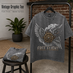 High Quality Acid Wash Graphic Mens <b>T</b> <b>Shirts</b> Oversized Wing Gear Print Short Sleeve Steampunk Streetwear Tee Wholesale Supplier - Product Image 6