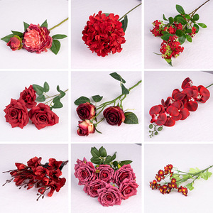 Fleurs artificielles Timo, rose rouge en soie, branche unique, décoration de mariage - Product Image 4