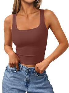 Factory Direct 2025 Summer Square Neck Tank Tops Camisola de entrenamiento sin mangas acanalada recortada para mujer - Product Image 2