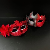 DAMAI Masque de fête vénitien en plastique, motif floral en dentelle noire, imprimé UV, respirant, tendance, pour la Saint-Valentin