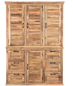 Solid Wood Slatted <b>Wardrobe</b> <b>Rustic</b> Handcrafted Wooden Closet Cabinet with Natural Finish Bedroom Storage Furniture - Product Image 1