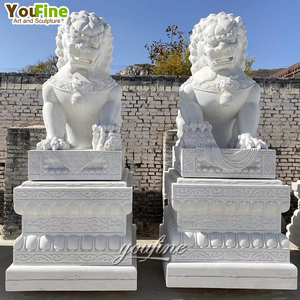 YOUFINE tallado a mano tamaño real Entrada de jardín al aire libre mármol blanco Natural Fengshui piedra <span class=keywords><strong>China</strong></span> mármol Foo perro estatua para la venta - Product Image 6