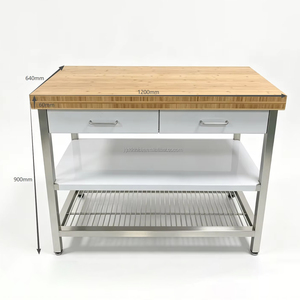 Heavy Duty Three Layer Bamboo Surface Worktable Stainless Steel Frame Bamboo Top <b>Prep</b> <b>Table</b> - Product Image 1