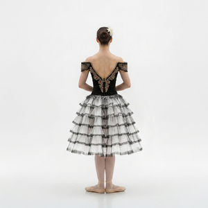 Vestido de Ballet Estilo Español, Blanco y Negro, Tutú Romántico, Disfraz Profesional con Falda de Encaje en Capas para Kitri - Product Image 4