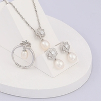 Set Perhiasan Mutiara Kalung Mutiara Anting Mutiara Kalung Berbentuk Butir Beras Cincin Anting Tusuk Set Kalung Mutiara Air Tawar Anting Mutiara Air Tawar