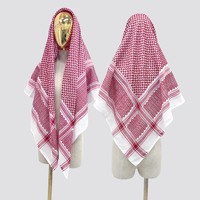 Yihaoyi 110*110 cm Keffiyeh Saoudien Palestinien Rouge pour Adulte, Shemagh Ghutra Arabe Premium, Foulard Musulman pour Homme