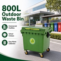 Poubelle en plastique robuste de 800 litres à 4 roues avec couvercles, conteneur à déchets mobile