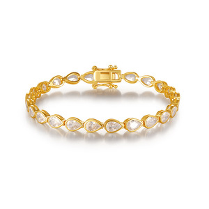 Women's Yellow Gold Plated Moissanite Tennis Bracelet Pear Cut Prong Setting Classic Style Everyday Wear - Product Image 1