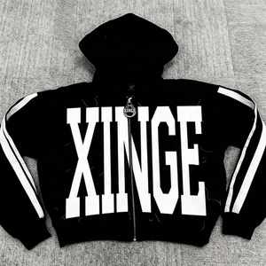 Tendance 2026 : Sweat à capuche oversize pour homme, coupe carrée, avec motif graphique personnalisé de dessin animé, logo imprimé perlé, fermeture éclair, style streetwear, en molleton 100% coton - Product Image 1