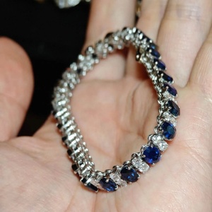 Lab-grown <b>Gemstones</b> <b>Bracelet</b> Sapphire with Lab Diamond Elegant Fine Jewelry Anniversary Custom Gift for Women - Product Image 2