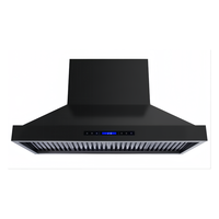 Hood Komersial Tanpa Ventilasi 36 Inci 1000m³/jam, Baja Anti Karat Hitam, Kontrol Jarak Jauh, 3 Kecepatan, Lampu LED, Untuk Penggunaan Rumah Tangga
