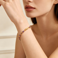 Bracelet Tennis de Luxe pour Femme en Laiton Plaqué Or 18K avec Zircons et Maillons Feuille, Bijou Fin Tendance pour Usage Quotidien, Idéal Cadeau