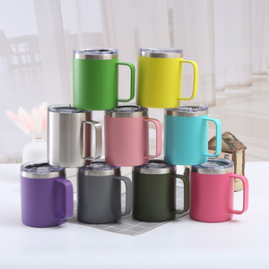 Custom Logo 12oz/14oz/16oz Powder Coated Thermal Vacuum Insulated Stainless Steel Travel <b>Mugs</b> Handle Stainless Steel Tumblers - Product Image 1