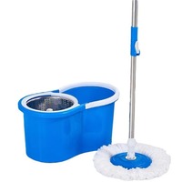 Ensemble serpillière et seau en microfibre réglable rotatif à 360 degrés avec manche télescopique en acier et tête ronde en plastique