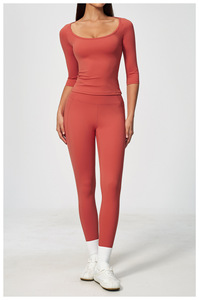 Conjunto de Yoga Casual a Rayas para Mujer, Sin Mangas, Leggings de Cintura Alta, Tejido Elástico de Spandex y Nailon, Ajuste Ceñido, Primavera/Verano - Product Image 5