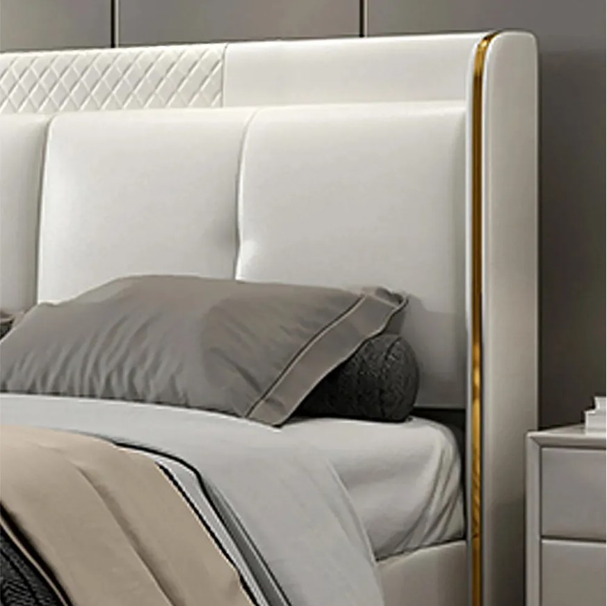 leather upholstered headboard wood slats king size white wingback bed
