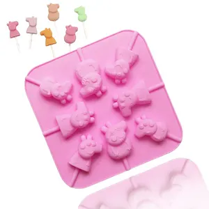 265 factory free sample lollipop mold silicone 8 cavity cute pig shape lollipop mold hard candy silicon chocolate moulds resin