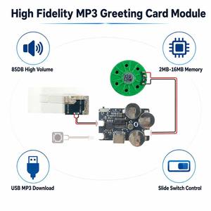 Módulo de tarjeta de felicitación <span class=keywords><strong>MP3</strong></span> descargable para <span class=keywords><strong>PC</strong></span>, chip de sonido con interruptor deslizante para tarjetas de invitación musicales, regalos electrónicos DIY - Product Image 3