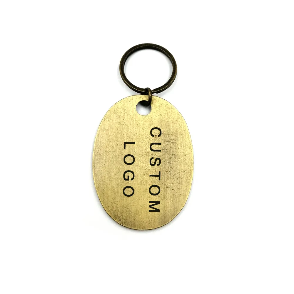 Porte-clés ovale en métal laiton, Logo, accessoires pour hôtel, porte-clés avec anneau, pièces