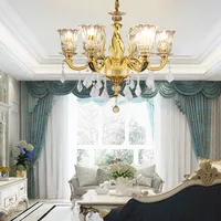 フランスの高級スタイルのリビングルームエレガントなガラスの花の形の装飾的なLed真鍮とクリスタルのシャンデリア