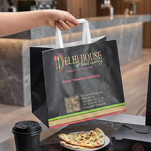 Bolsas de Papel Kraft Impresas Offset, Ecológicas, Desechables, Reciclables y Biodegradables, con Asas Planas, para <span class=keywords><strong>Comida</strong></span> <span class=keywords><strong>India</strong></span> y <span class=keywords><strong>Bistro</strong></span> - Product Image 5