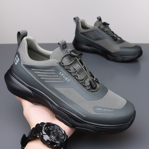 Chaussures de randonnée pour hommes, chaussures de sport décontractées d'extérieur, à enfiler, à semelle épaisse, couleur unie gris, vert, noir - Product Image 2