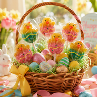 Sucettes en forme de poussin de Pâques de 28g en gros, saveurs de fruits assorties, bonbons durs dans une boîte de présentation PDQ pour les fêtes et les cadeaux