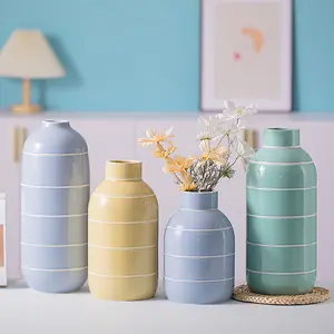 Hand Painting Minimalist Colorful Line Ceramic Table Flower Vase Pottery Porcelain Pot Decor Home