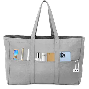 حقائب يد ذات سعة كبيرة للسيدات، حقائب كتب فاخرة بتصميم جديد سادة من القطن مع شعار مطبوع مخصص