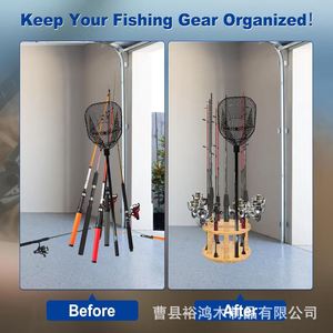 HooHcc Wooden Fishing Rod Rack <b>Rotatable</b> Floor <b>Standing</b> Storage <b>Display</b> Shelf For Home Use - Product Image 3