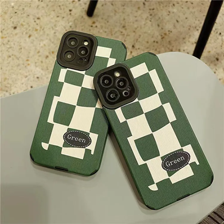 Niche Personalized Pu Leather Phone Case Fresh Green Plaid All-inclusive Phone Cover For Iphone 14 13 12 11 Pro Max