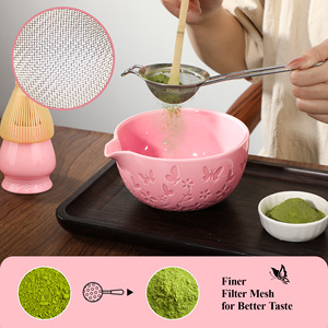 7-Piece Japanese Matcha <b>Tea</b> <b>Set</b> Pink Ceramic Bowl with Butterfly Design and PP Whisk for Traditional <b>Tea</b> Ceremony - Product Image 5