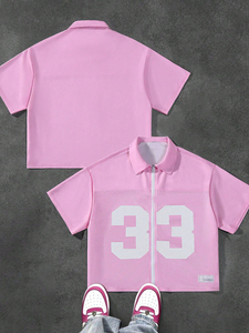 Maillot de football en maille bleu clair pour hommes, manches courtes, fermeture éclair sur le devant, numéro 33, vêtements d'équipe respirants, vêtements de sport d'été - Product Image 2