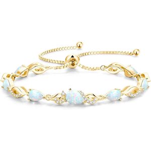 Pulsera de tenis con ópalos en forma de lágrima, chapada en oro de 18 quilates, ajustable para mujer, regalo de joyería fina - Product Image 1