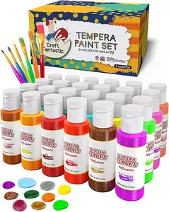 儿童蛋彩画24种颜色 (每种2盎司) 可洗儿童海报画海绵画手指手绘瓶礼品成人