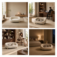 Canapé-lit pour animaux de compagnie de luxe, design élégant, XL, en similicuir, rond, avec pieds en bois robustes, facile à nettoyer, apaisant, pour chats et petits chiens