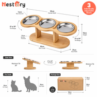 Support de gamelle portable moderne en bois à joint mortaise et tenon avec triple gamelle inclinée pour la protection du cou des chiens et des chats