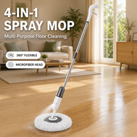 Serpillère multi-usage 4-en-1 avec pulvérisateur, panier en plastique, manche extensible en acier inoxydable et tête de serpillière en microfibre flexible à 360°