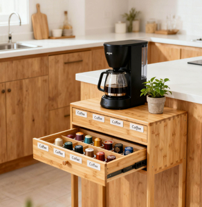 Base para <span class=keywords><strong>Cafetera</strong></span> de Bambú Directo de Fábrica con Cajón para Cápsulas para Encimera de Cocina - Product Image 5