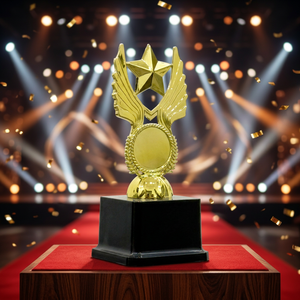 Trophée en plastique avec finition dorée attrayante pour les récompenses, les réunions d'affaires et les événements annuels. - Product Image 1