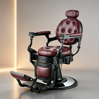 Nouvelle arrivée, chaise de barbier hydraulique de qualité supérieure, cadre en métal noir antique bordeaux, pour salon de coiffure