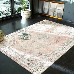 Hot Sale <strong>PANDA</strong> FCW 100 Vintage Faux Wool Low Pile Light-Pink Indoor Floral Printed Boho <strong>Rug</strong> 5x7 Machine Made Non-Slip Washable - Product Image 3