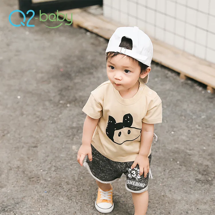 Q2-baby Fashion Eco-Friendly O-Neck Floral Knitted Cotton Baby Boys Girls T Shirt